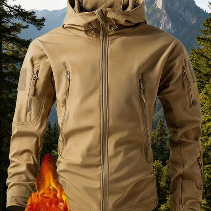 Herren Outdoor Jacke mit Kapuze Softshell Winterjacke Mehrere Taschen