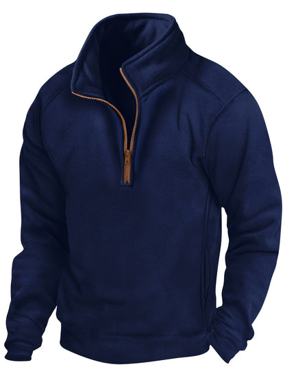 Fleece Pullover Herren mit Reißverschluss Stehkragen, Warm & Bequem