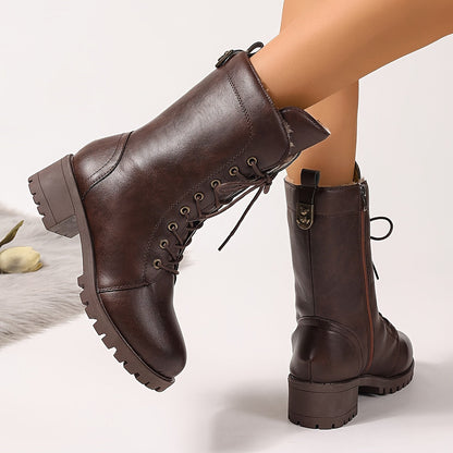 Braune Schnürstiefel Damen mit Warmfutter und Reißverschluss