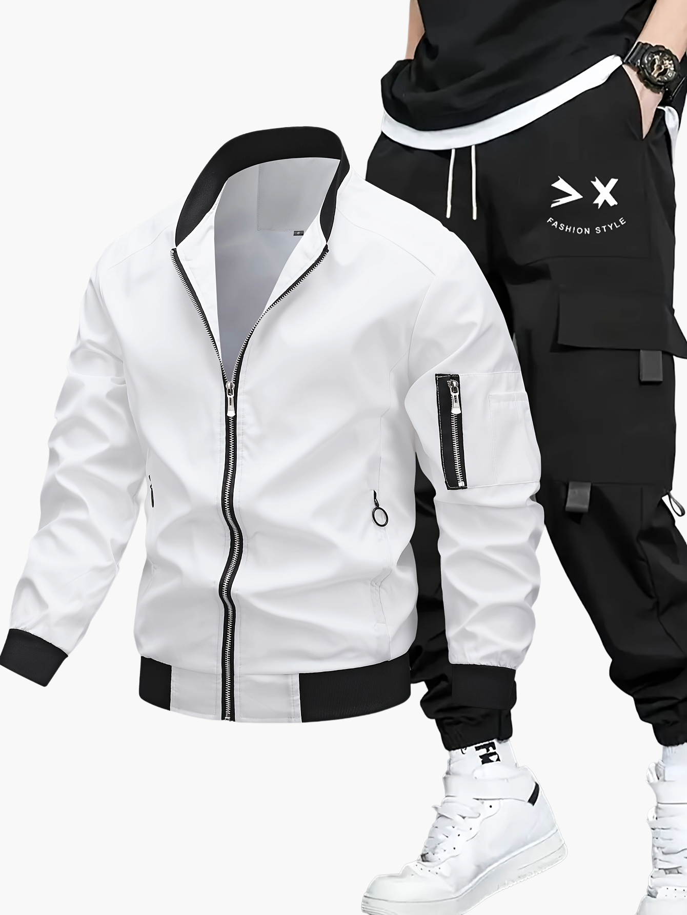 Herren Streetwear Set – Bomberjacke und Cargo Jogginghose, Urban Freizeitanzug