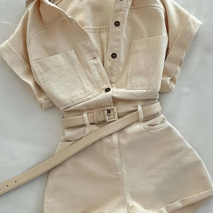 Damen Utility-Style Jumpsuit mit Gürtel und Knopfleiste – Modischer Einteiler für Freizeit und Alltag