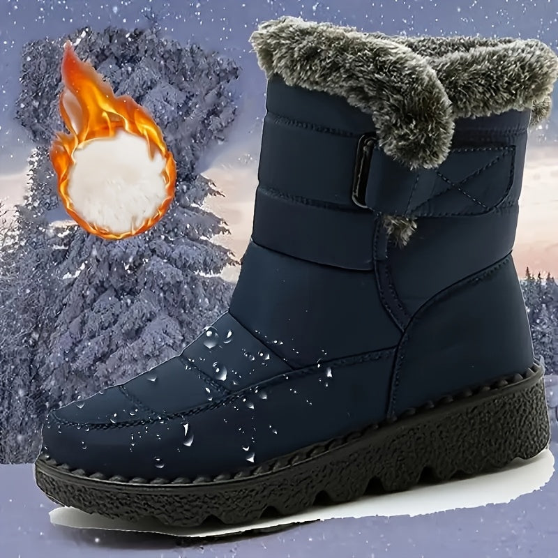 Damen Winterstiefel warm gefüttert mit Kunstfell und Klettverschluss