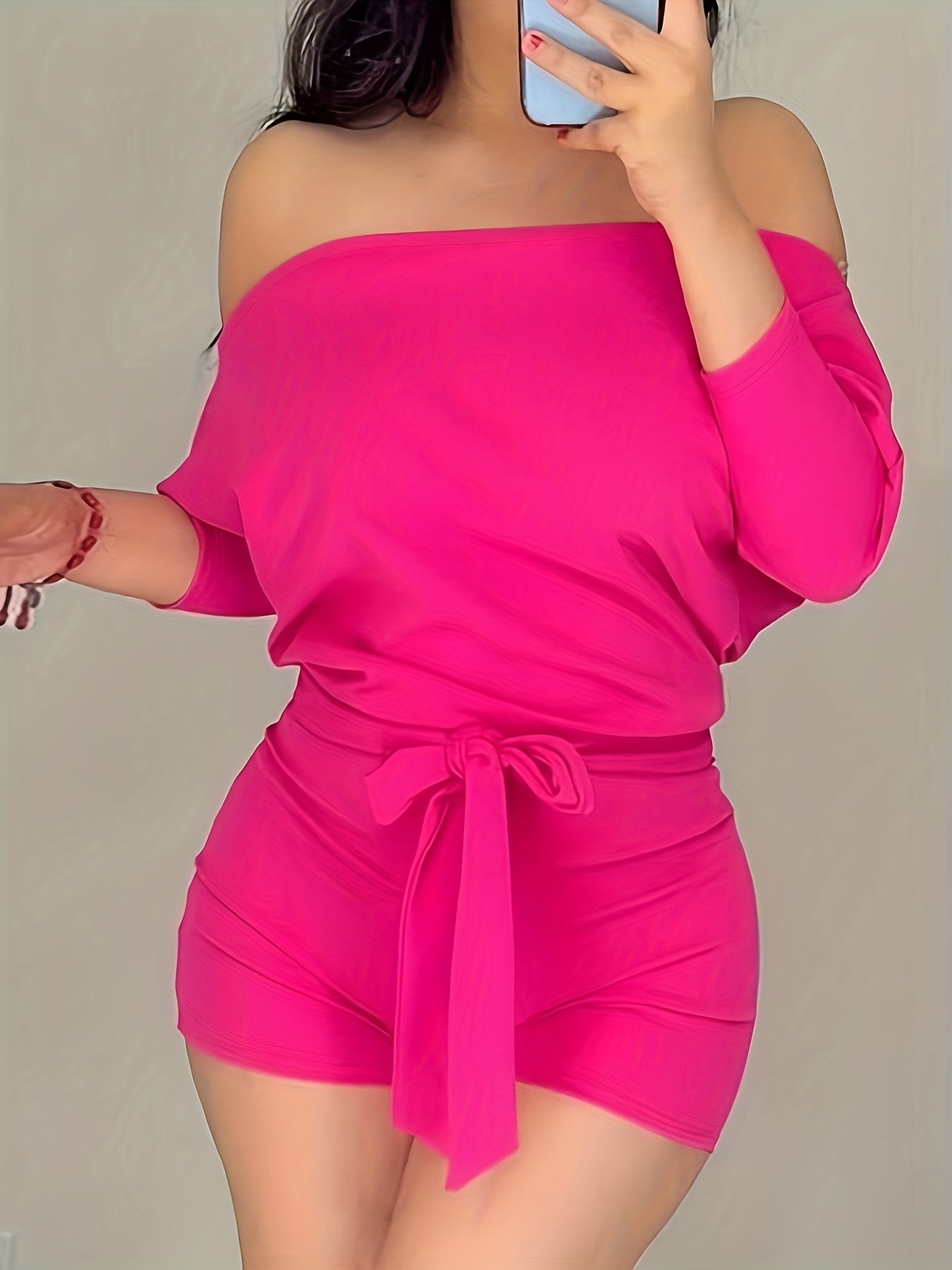 Damen Off-Shoulder Freizeit-Jumpsuit mit Taillengürtel – Eleganter Sommer Overall für Alltag und Urlaub