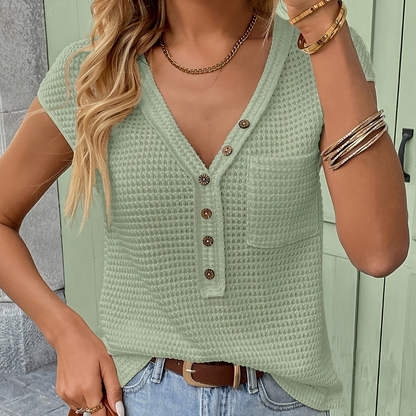Damen Henley Shirt mit Struktur und Knopfleiste – Lässiges Kurzarm-Oberteil für Alltag & Freizeit