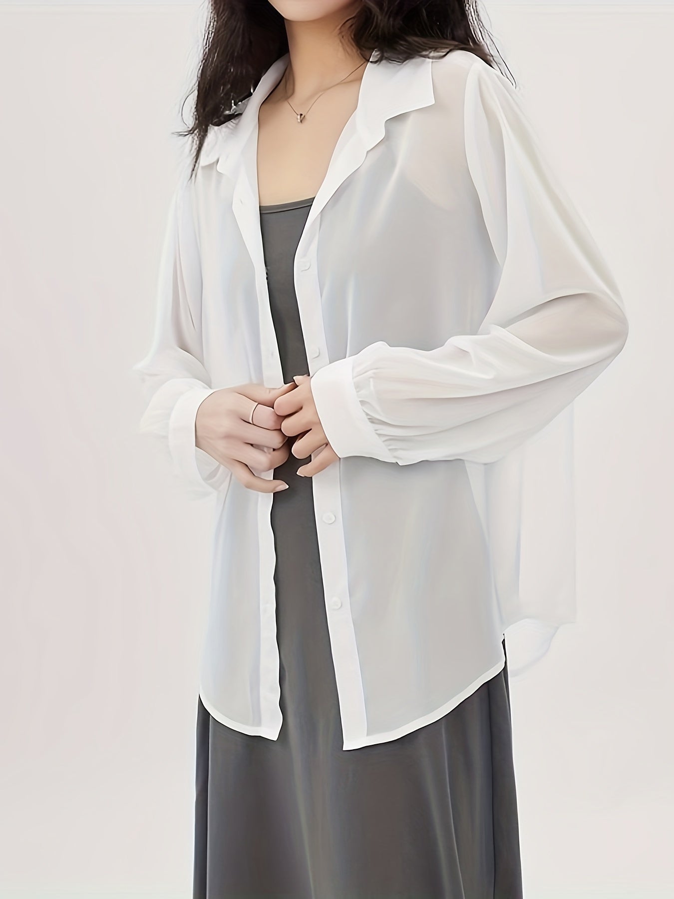 Damen Bluse Transparente Oversize Hemdbluse Modern Elegant