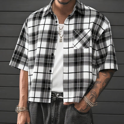 Herren Oversize Karohemd Kurzarm Streetwear Freizeitstil