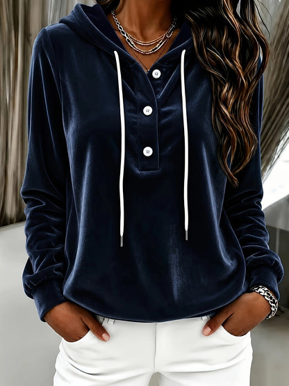 Damen Hoodie mit Kapuze und Knopfleiste, Langarm, weiches Material