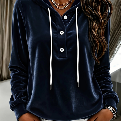Damen Hoodie mit Kapuze und Knopfleiste, Langarm, weiches Material