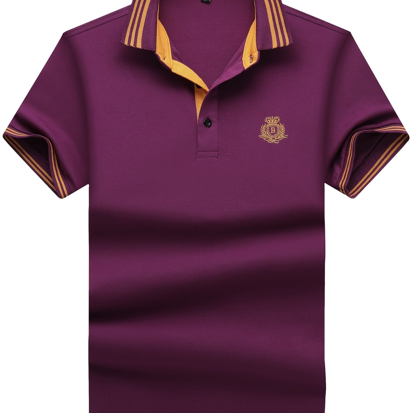 Herren Poloshirt mit gestreiftem Kragen und sportlichem Wappen – Klassischer Freizeitstil