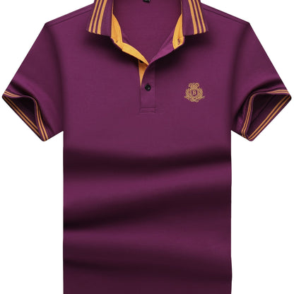 Herren Poloshirt mit gestreiftem Kragen und sportlichem Wappen – Klassischer Freizeitstil