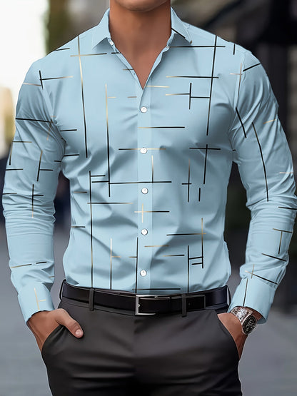 Herren Modernes Business-Freizeithemd mit Geometrischem Print, Stilvoll für Büro und Alltag