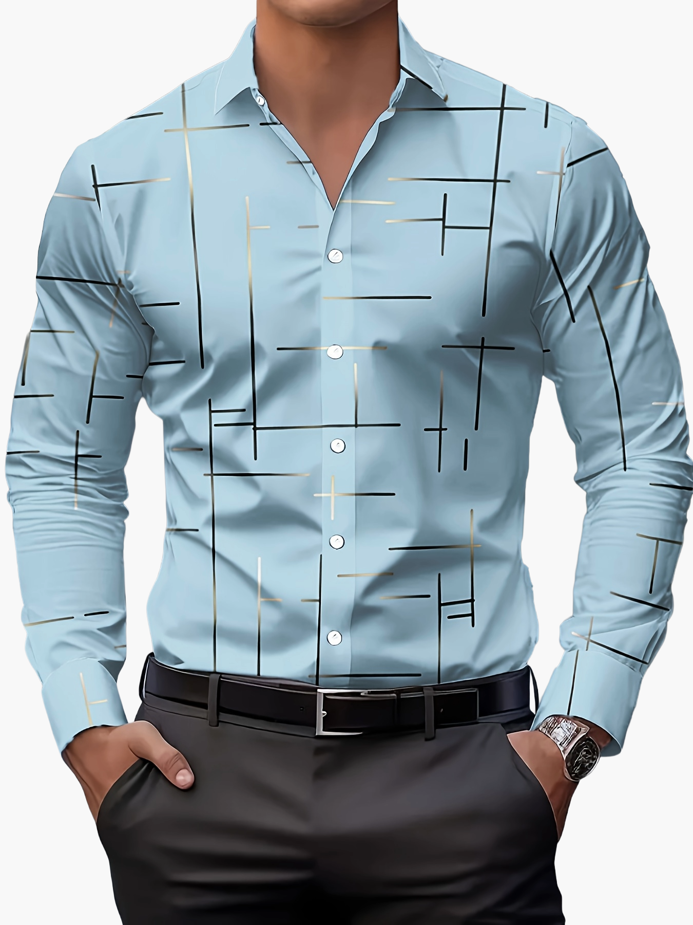 Herren Modernes Business-Freizeithemd mit Geometrischem Print, Stilvoll für Büro und Alltag