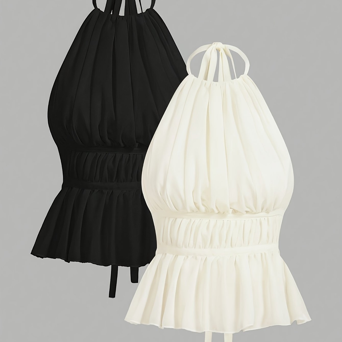 Damen Haltertop mit Raffungen und Schößchen – Elegantes Blusentop für Alltag und besondere Anlässe