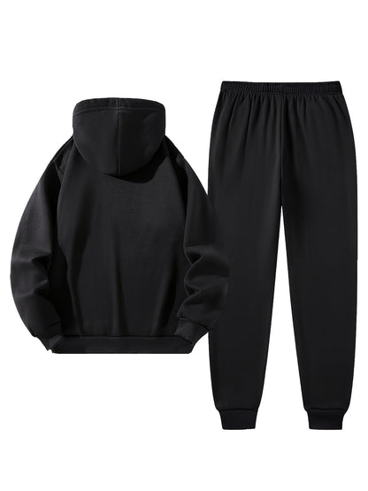 Herren Jogginganzug Set Schwarz mit Steppweste, Kapuzenpullover & Jogginghose
