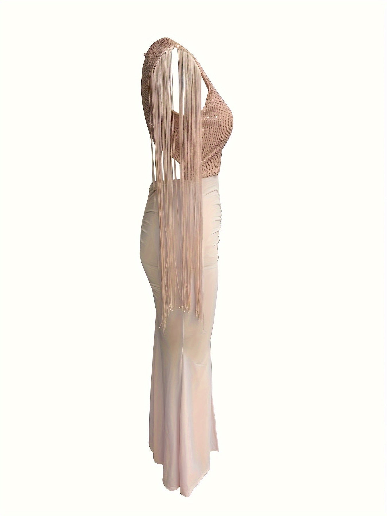 Damen Elegantes Abendkleid mit Fransen und Schlitz – Perfekt für festliche Anlässe