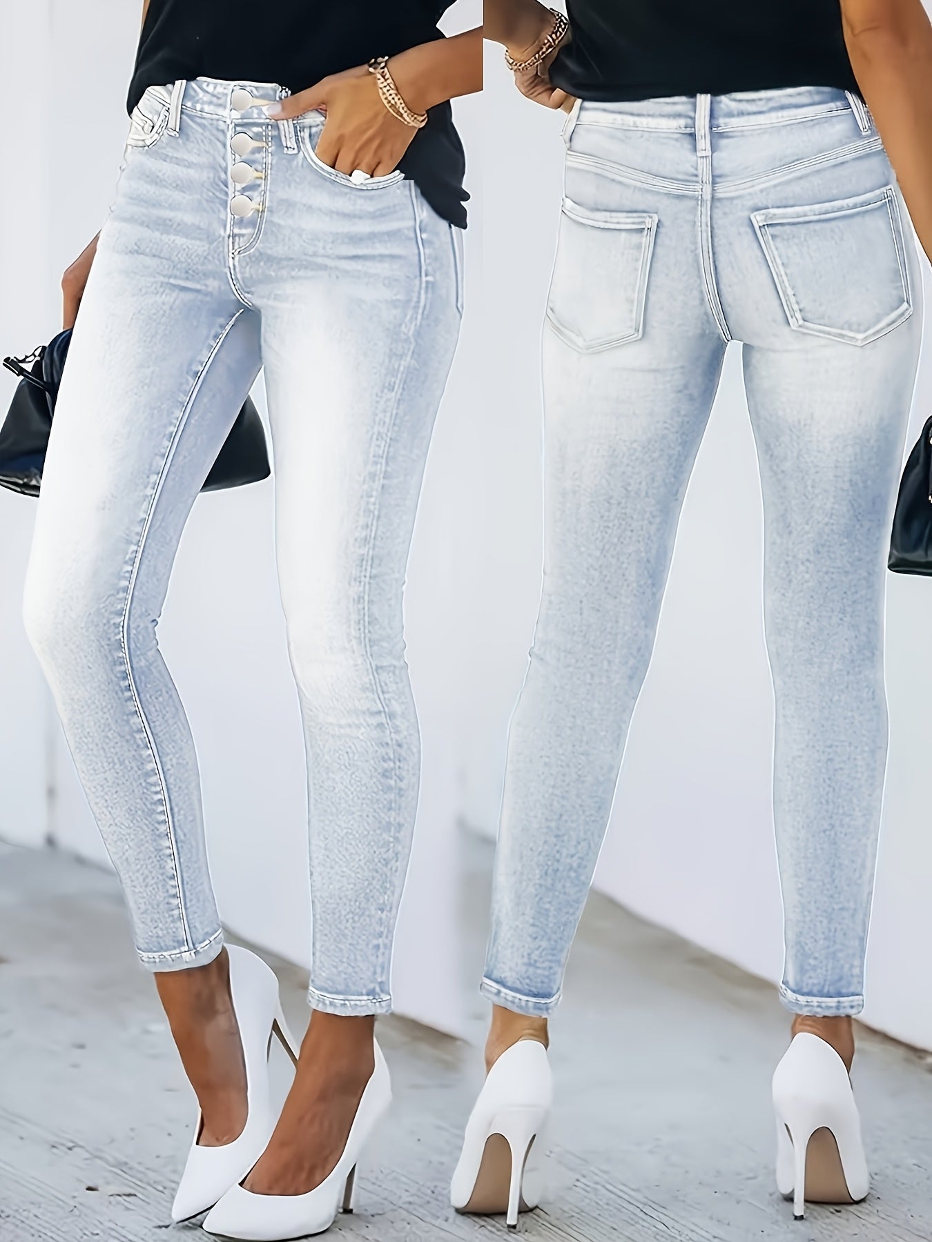 Damen High Waist Jeans Skinny Fit Street Style – Modische Alltagsjeans
