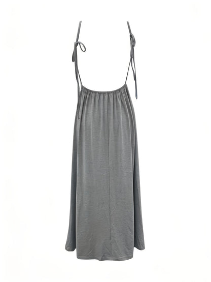 Damen Maxikleid mit Rückenfreiem Design und Hohem Beinschlitz – Elegantes Abend- und Partykleid