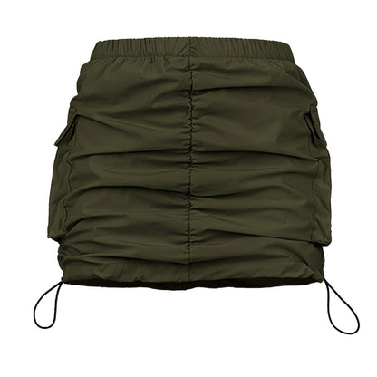 Damen Utility Minirock mit Raffung und Kordelzug – Streetstyle Cargo Skirt
