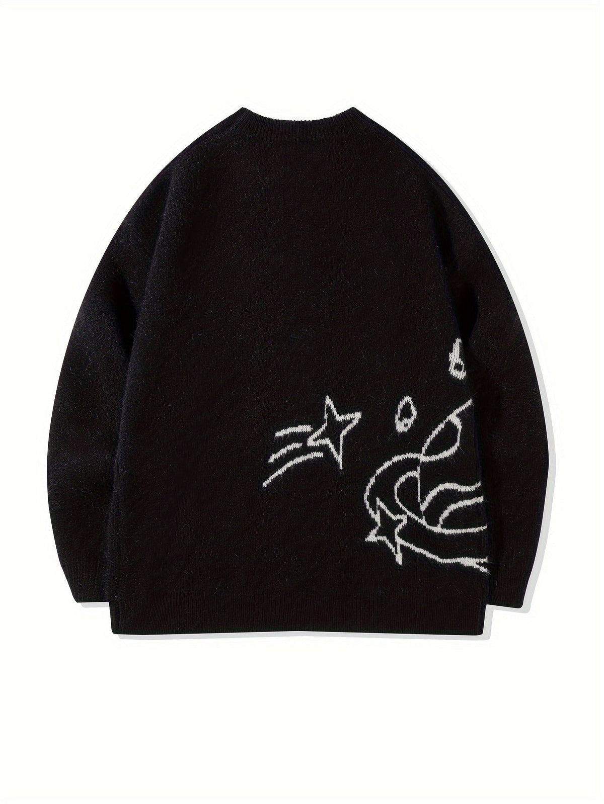 Unisex Strickpullover Rundhals mit Weltall-Muster & Sternen
