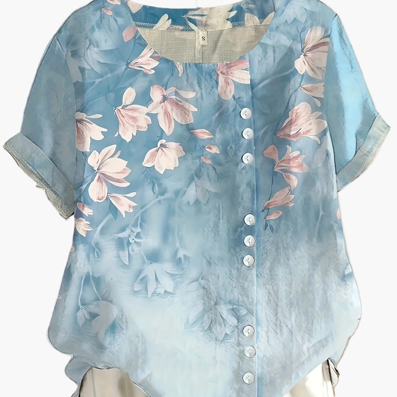 Damen Vintage Bluse mit Blumenmuster und Knopfleiste – Sommer Freizeit Oberteil