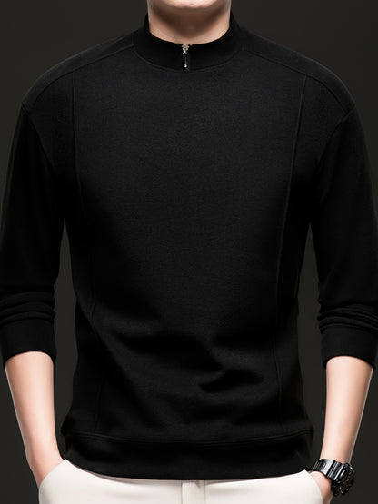 Herren Halb-Reißverschluss Sweatshirt Stehkragen Langarm Weiß