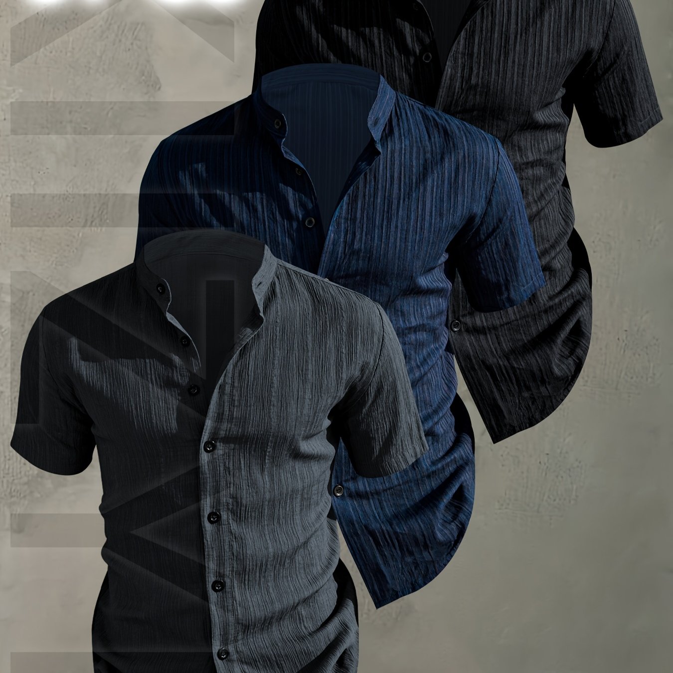Herren 3er-Pack Stehkragen Hemden – Modischer Freizeit Look, Kurzarm, Knopfleiste