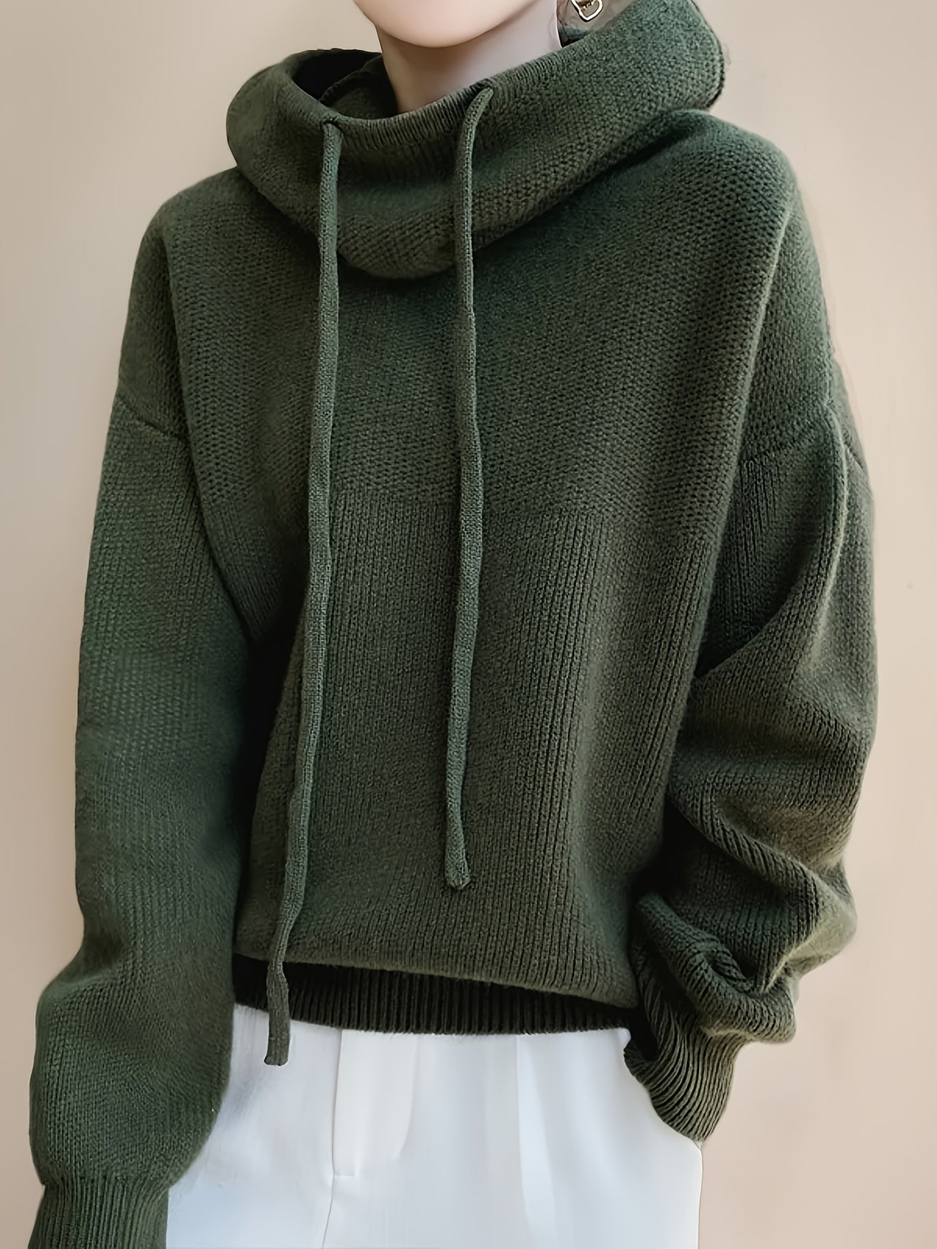 Damen Strick Hoodie Pullover Oversize mit Kapuze und Kordelzug