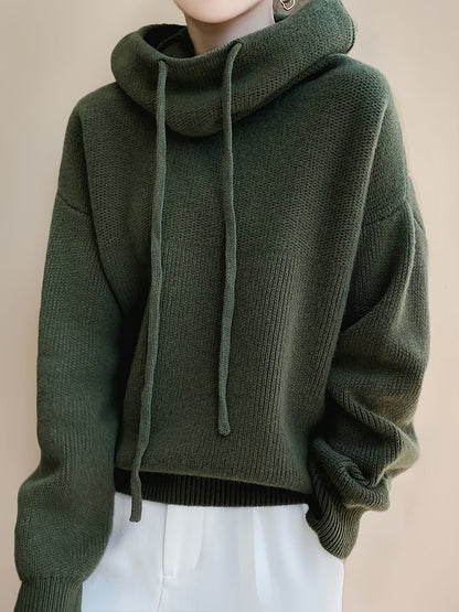 Damen Strick Hoodie Pullover Oversize mit Kapuze und Kordelzug