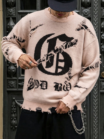 Unisex Pullover mit Riss-Details und Rundhalsausschnitt in Distressed-Optik