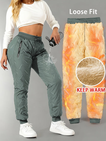 Damen Winter Thermo-Jogginghose mit Plüschfutter und Kordelzug