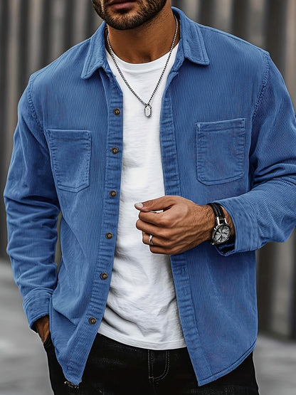 Herren Cordhemd Overshirt mit zwei Brusttaschen Langarm Freizeithemd