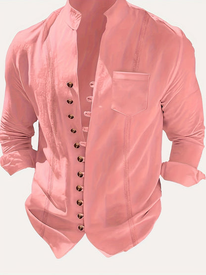 Herren Stehkragen Hemd Modern Vintage Stil Freizeit Business