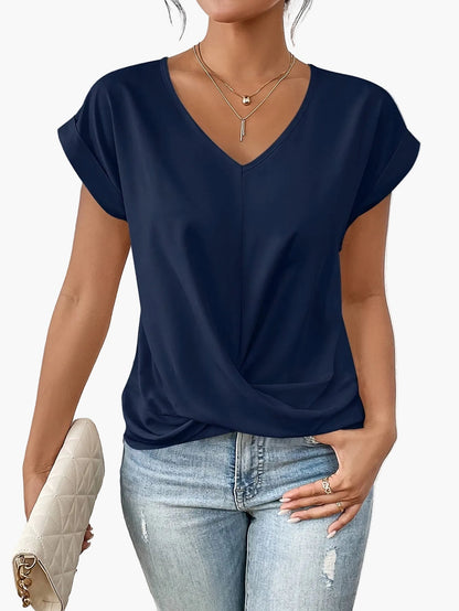 Damen Casual Kurzarm V-Ausschnitt Shirt – Lockeres Sommer Freizeit Oberteil für Alltag & Büro