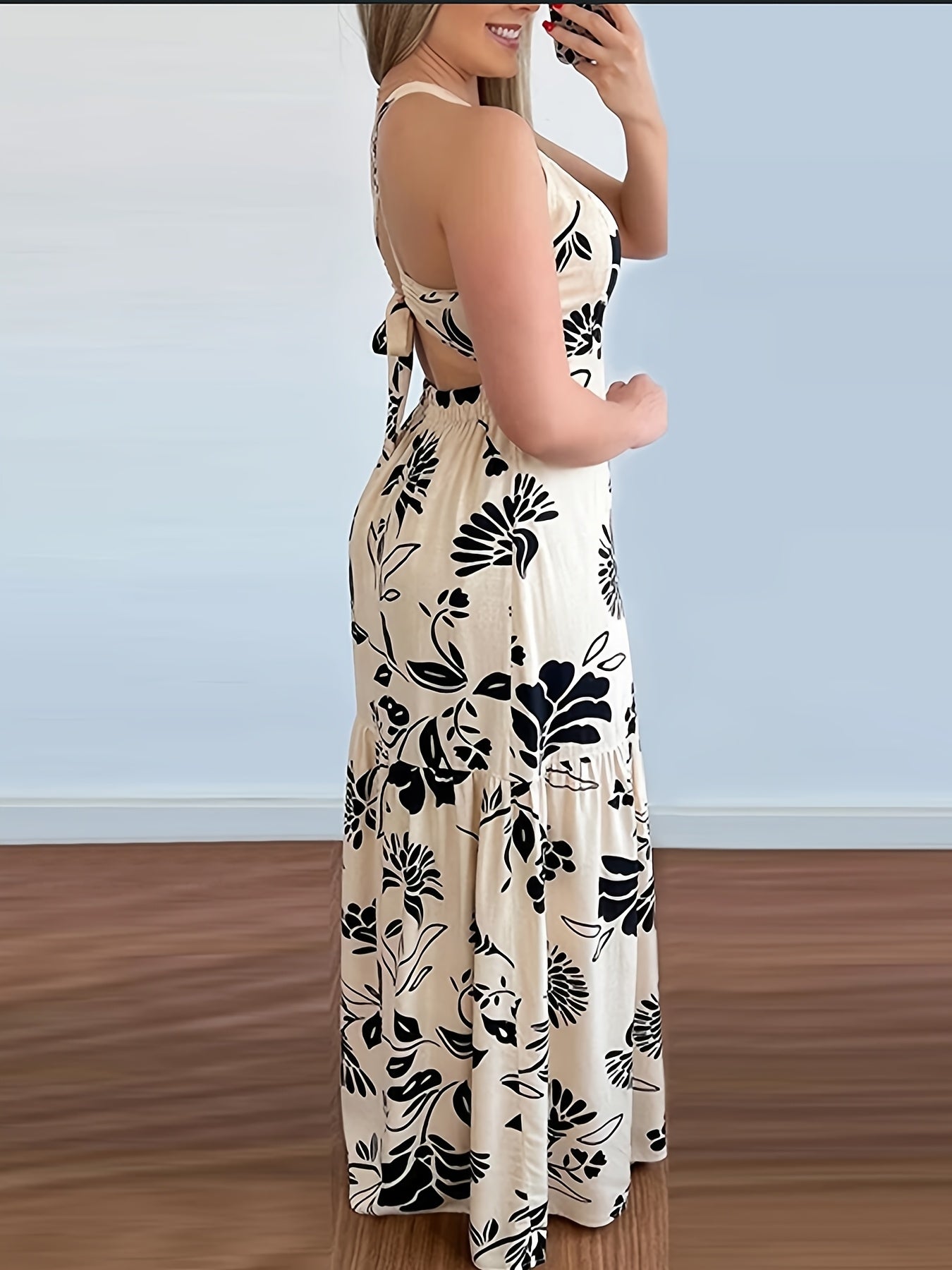 Damen Maxikleid Elegant Rückenfrei Fit & Flare für Strand und Sommerfeste