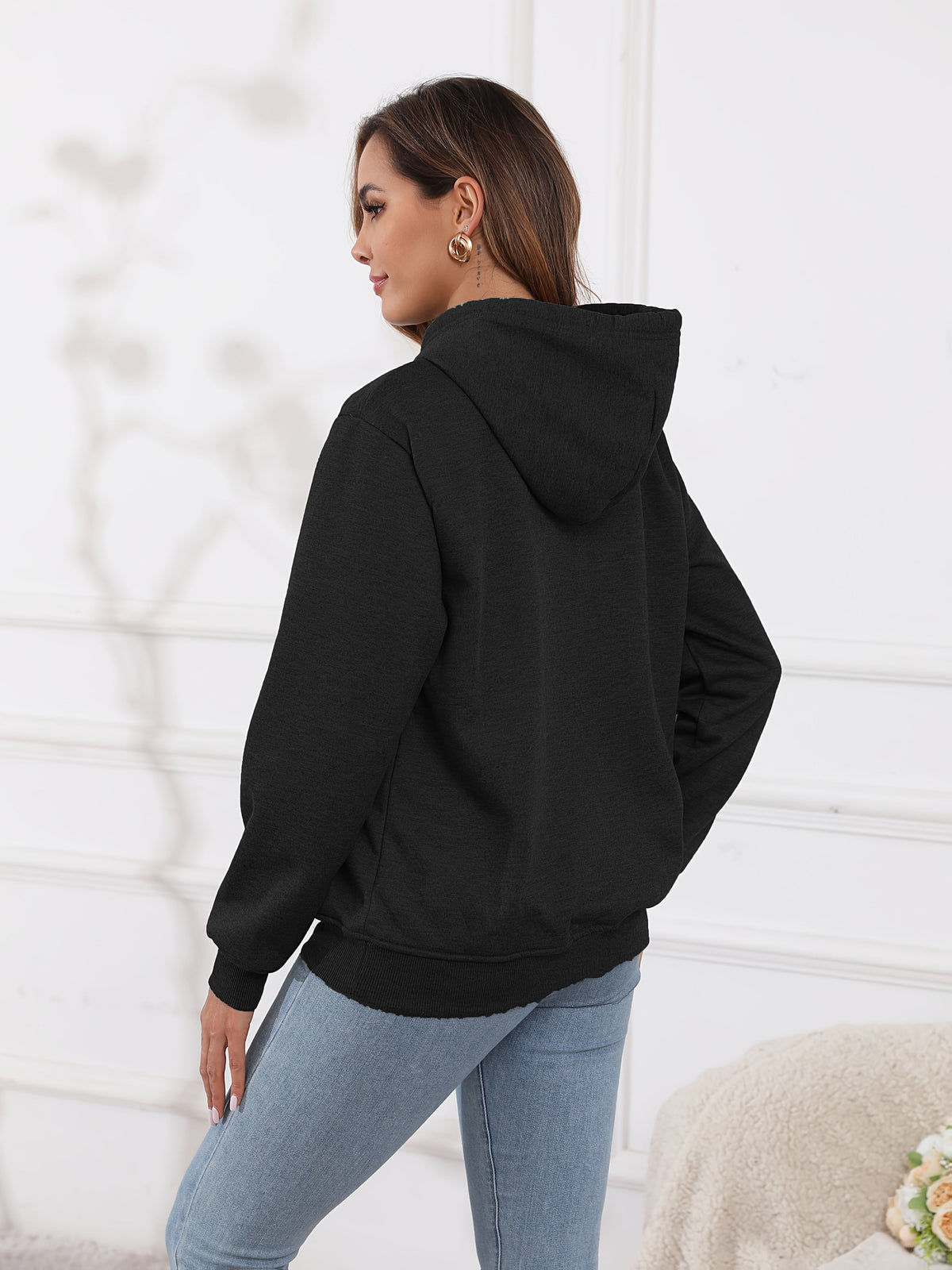 Gefütterter Hoodie mit Kapuze und Bauchtasche für Damen, Wärmeisolierend