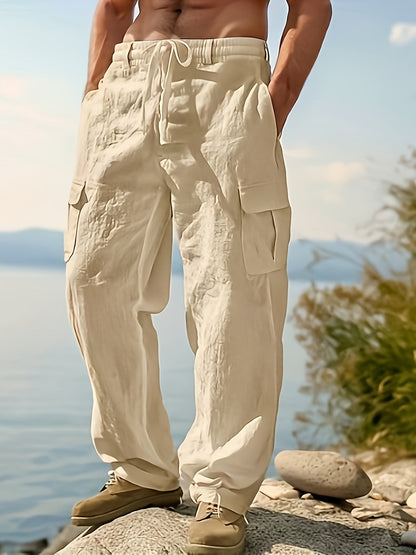 Herren Cargo-Loungehose mit weitem Bein und Kordelzug – Freizeit- und Strandstil