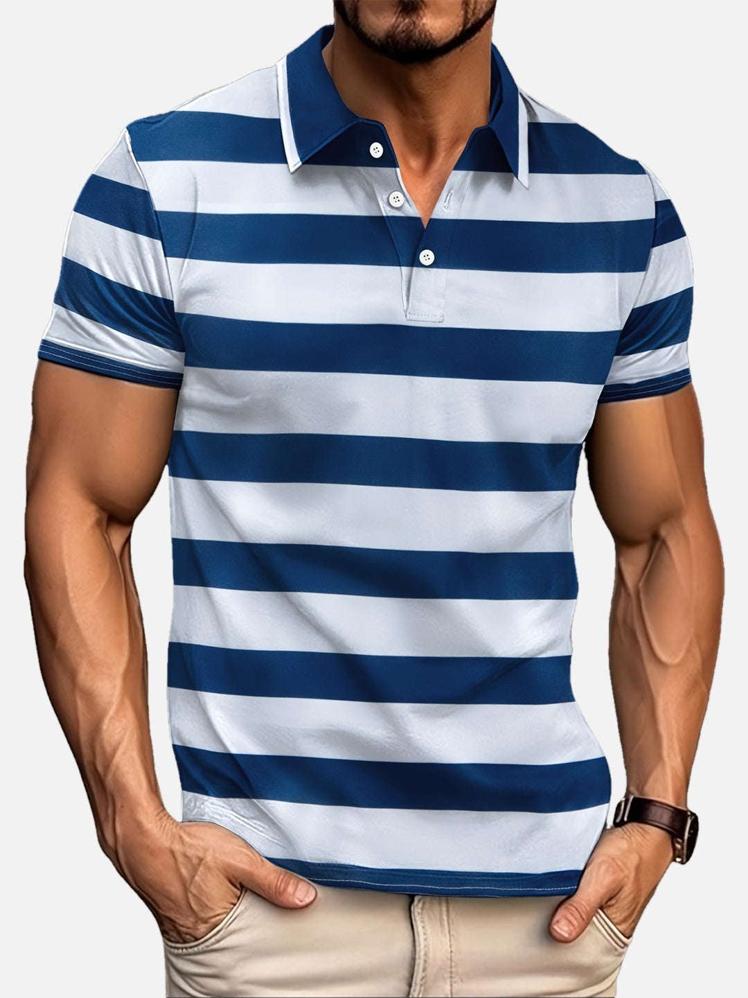 Herren Poloshirt mit breiten Streifen – Modernes Freizeit- und Business-Casual Shirt