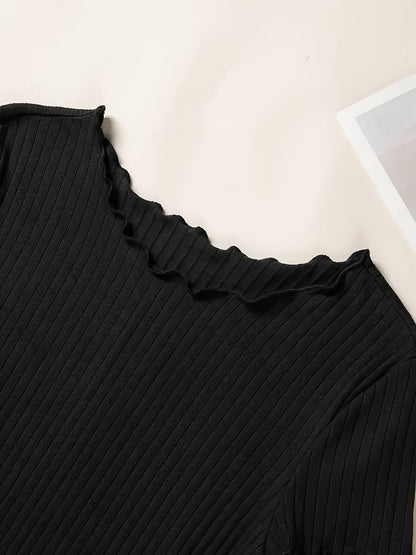 Damen Basic Kurzarm Rippen-Shirt mit Wellenkante – Stilvolles Freizeit- & Büro-Oberteil