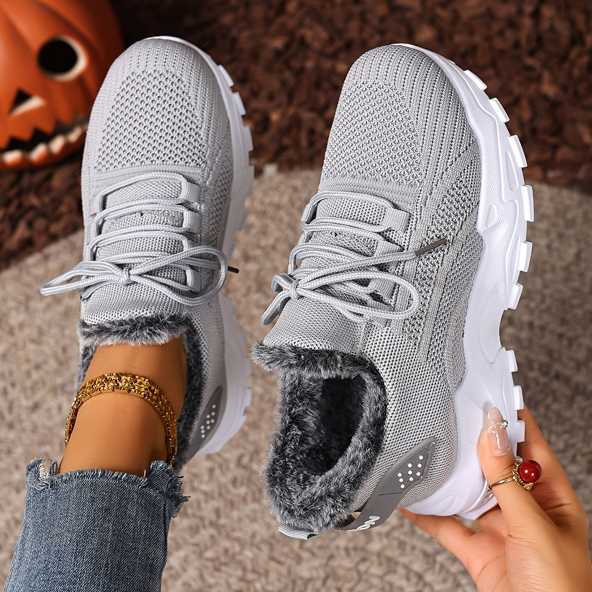 Damen Sneaker Rot mit Schnürung & Plüschfutter | Winter Sport Freizeit Schuhe
