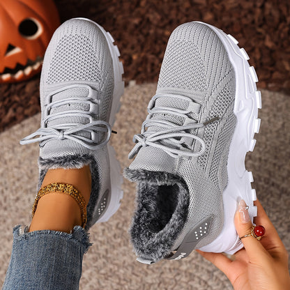 Damen Sneaker Rot mit Schnürung & Plüschfutter | Winter Sport Freizeit Schuhe