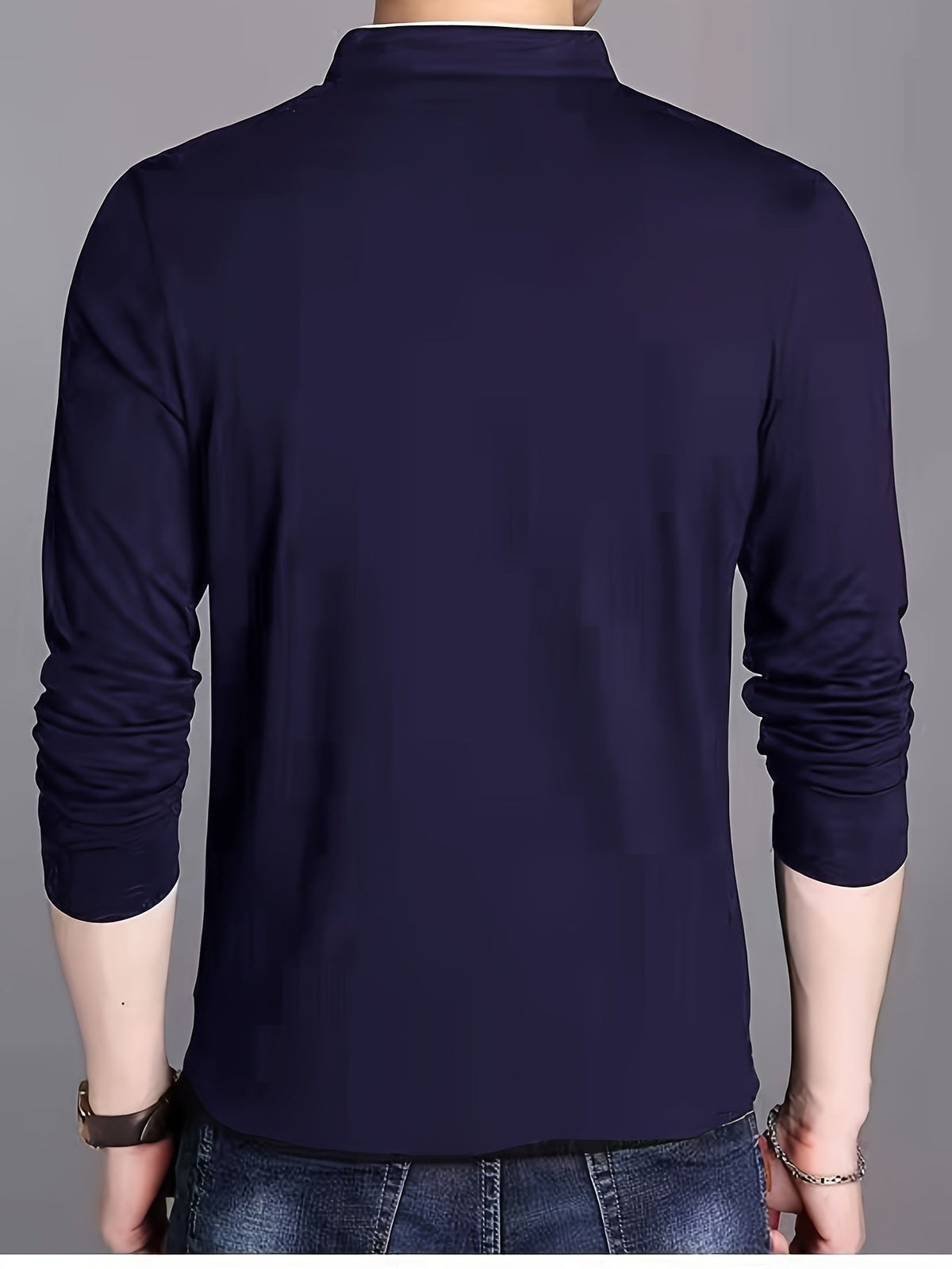 Herren Langarmshirt Henley Stehkragen Knopfleiste Bordeaux