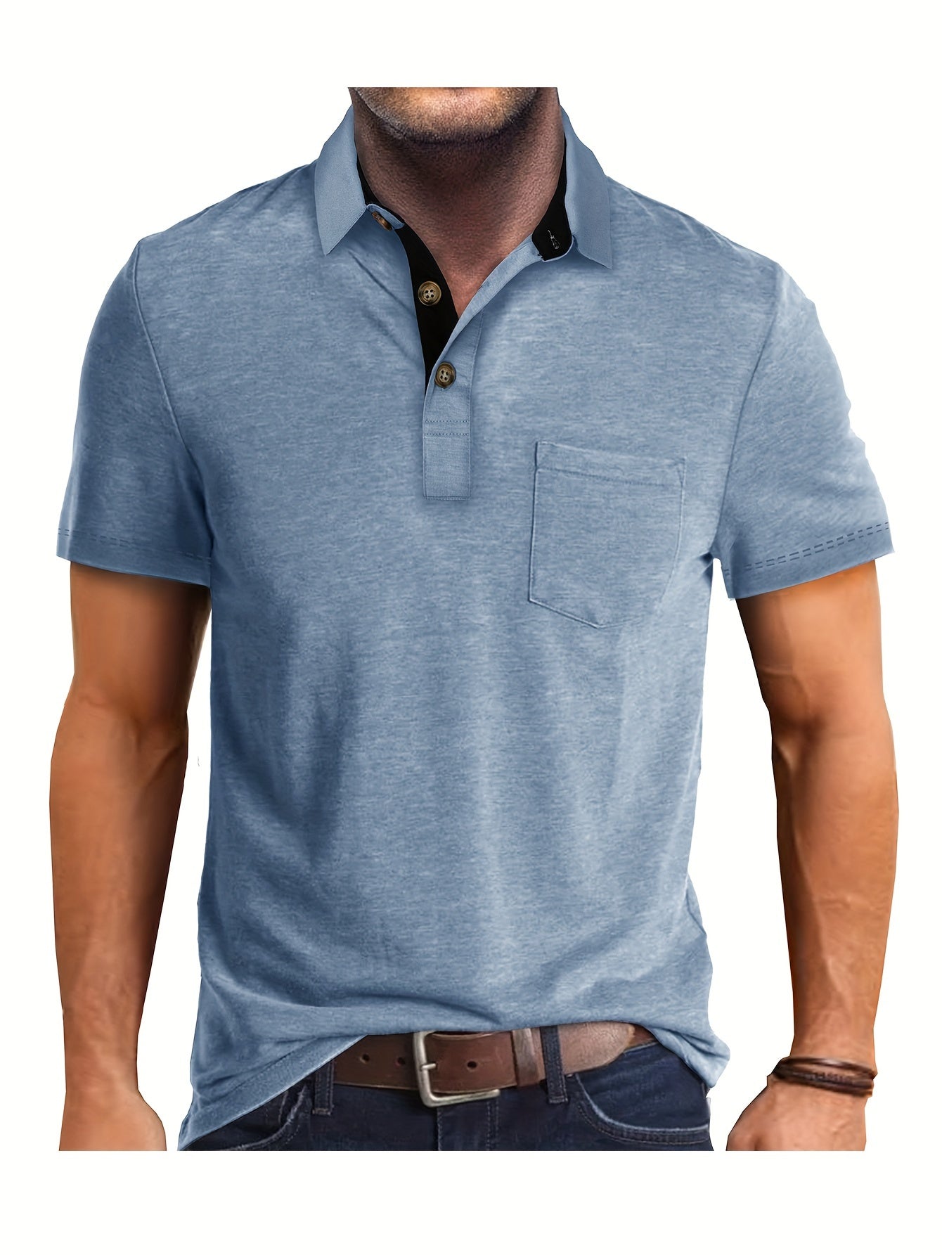 Herren Poloshirt mit Brusttasche und Kontrast-Kragen