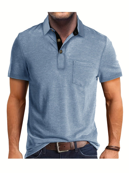 Herren Poloshirt mit Brusttasche und Kontrast-Kragen