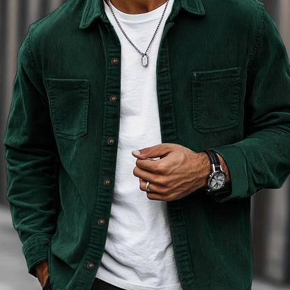 Herren Cordhemd Overshirt mit zwei Brusttaschen Langarm Freizeithemd