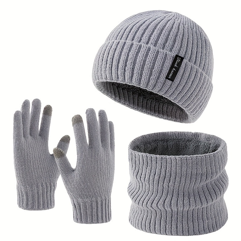 Winterset Gerippt: Strickmütze, Loop Schal & Touchscreen Handschuhe für Damen Herren