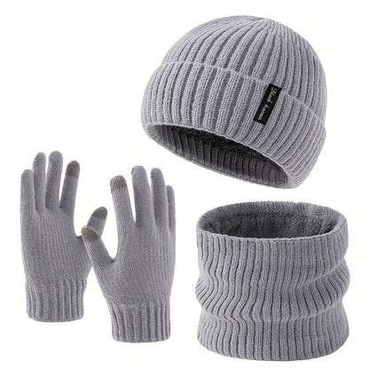 Winterset Gerippt: Strickmütze, Loop Schal & Touchscreen Handschuhe für Damen Herren
