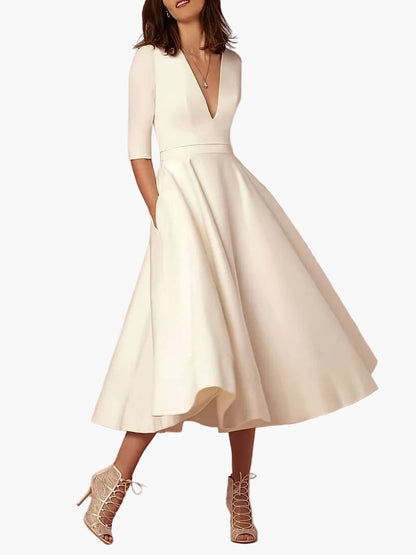 Damen Midi Kleid mit V-Ausschnitt – Eleganter Stil für besondere Anlässe
