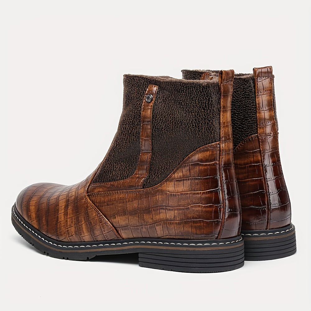 Herren Stiefeletten Braun Kroko-Optik Warm Gefüttert