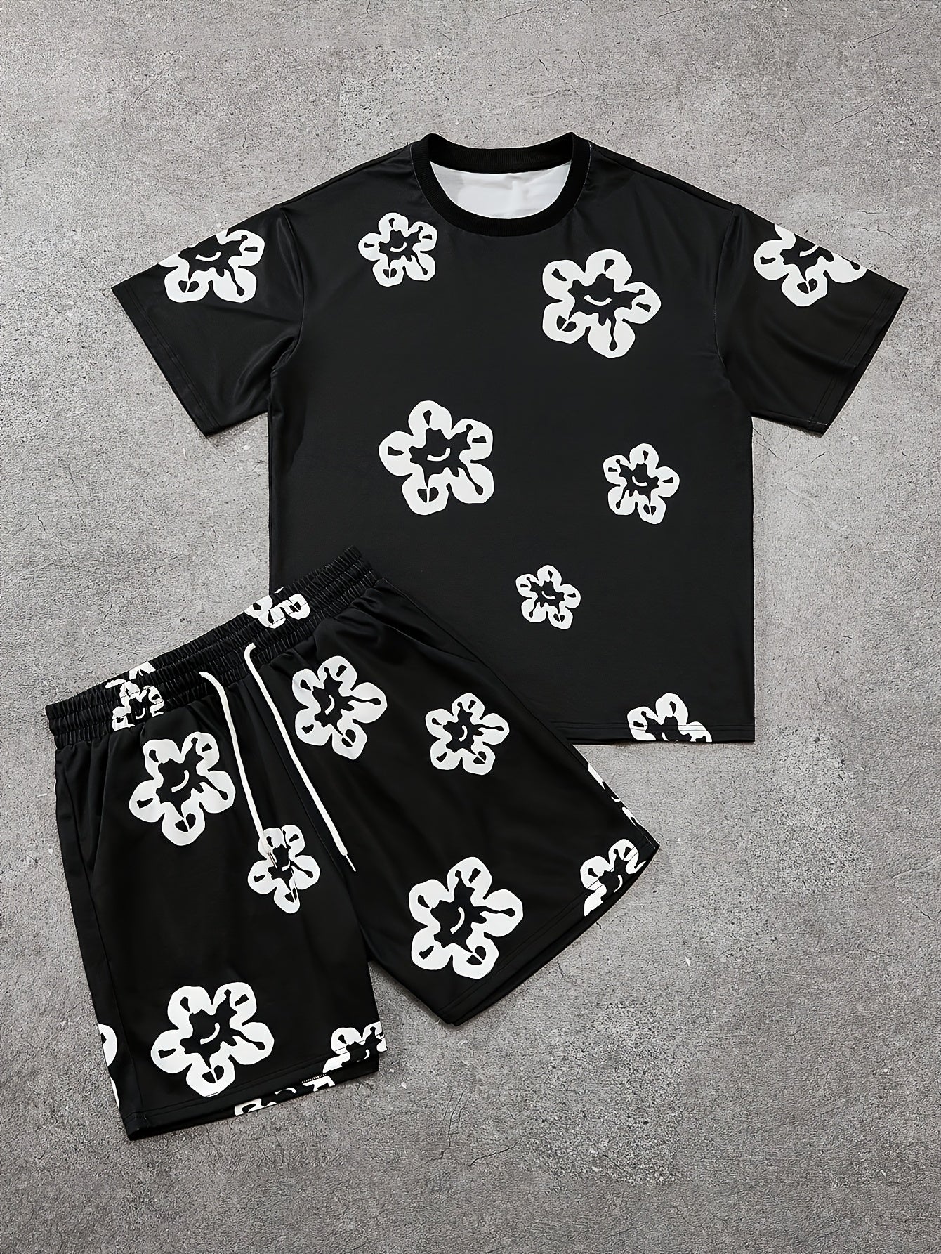 Herren Casual Set mit Blumenmuster – Freizeit Outfit mit T-Shirt und Shorts