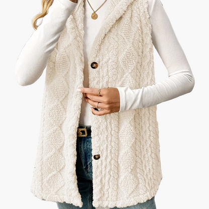 Damen Strickweste mit Kapuze und Knöpfen – Eleganter Lagenlook für Alltag und Freizeit